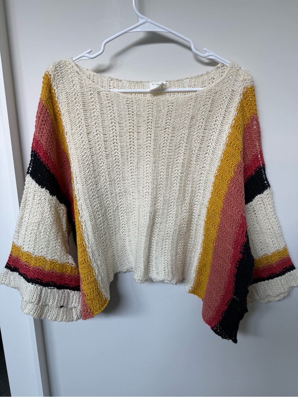 By Together Cream Striped Knit Women's Sweater with Bell Sleeves